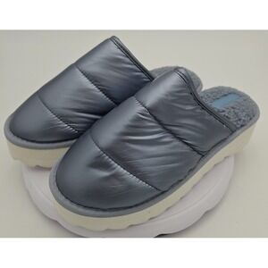 MAEVE Anthropologie Sz W/Medium Puffy NEW Platform Slippers Silver Metallic NWOB